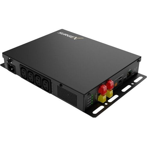 SurgeX SX-DC-8-1224-120 Compact IP Smart Surge Protector 120V
Black power distribution unit with multiple outlets and red/yellow warning lights on a white background