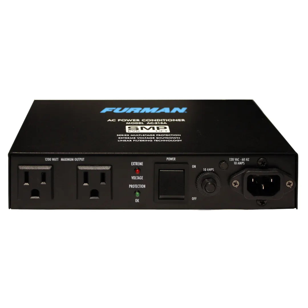 Furman AC-215A 10A Power 2-Outlet Conditioner Surge Protection
Furman power conditioner on a white background 