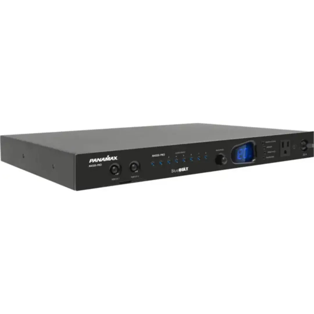 Panamax M4320-PRO 20A BlueBOLT Power Conditioner Surge Protection
Panamax power strip with multiple outlets and switches on a white background