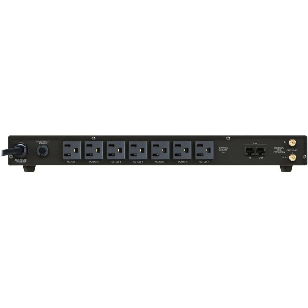 Panamax MR4000 8-Outlet AV Power Conditioner LAN Protection
Black power strip with multiple outlets on a white background