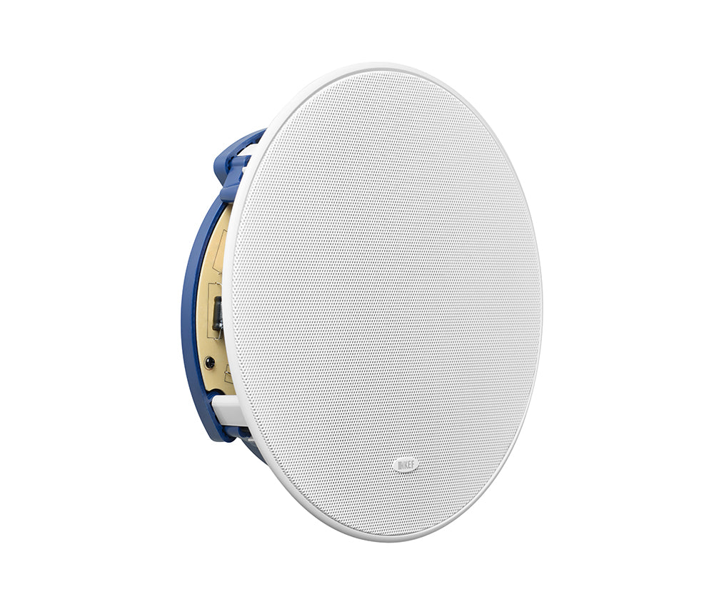 KEF CI200.2CR 8 Inch Slim Bezel Round In-Ceiling Single Speaker
Ceiling speaker with white grille on a white background
