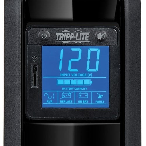 Eaton Tripp Lite OMNI900LCD Tower UPS AVR LCD 900VA 475W
Tripp Lite power conditioner with digital display showing voltage reading