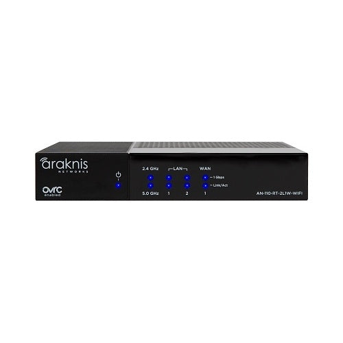 Araknis Networks AN-110-RT-2L1W-WIFI Pro Router Single-WAN VPN
Network router with Araknis branding on a white background