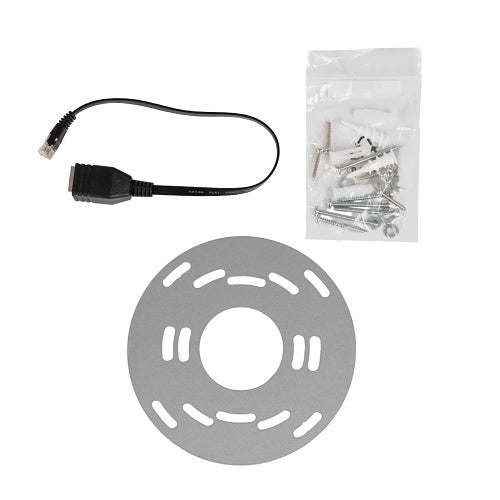 Araknis AN-530-AP-I Wi-Fi 7 Indoor Access Point Tri-Band 10GbE
Technical components including a circular metallic disc, cable with connector, and small metal parts on a white background