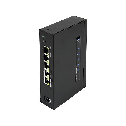 Araknis Networks AN-110-SW-C-5P Compact PoE Gigabit 5-Port Switch
Black network switch with multiple ports on a white background