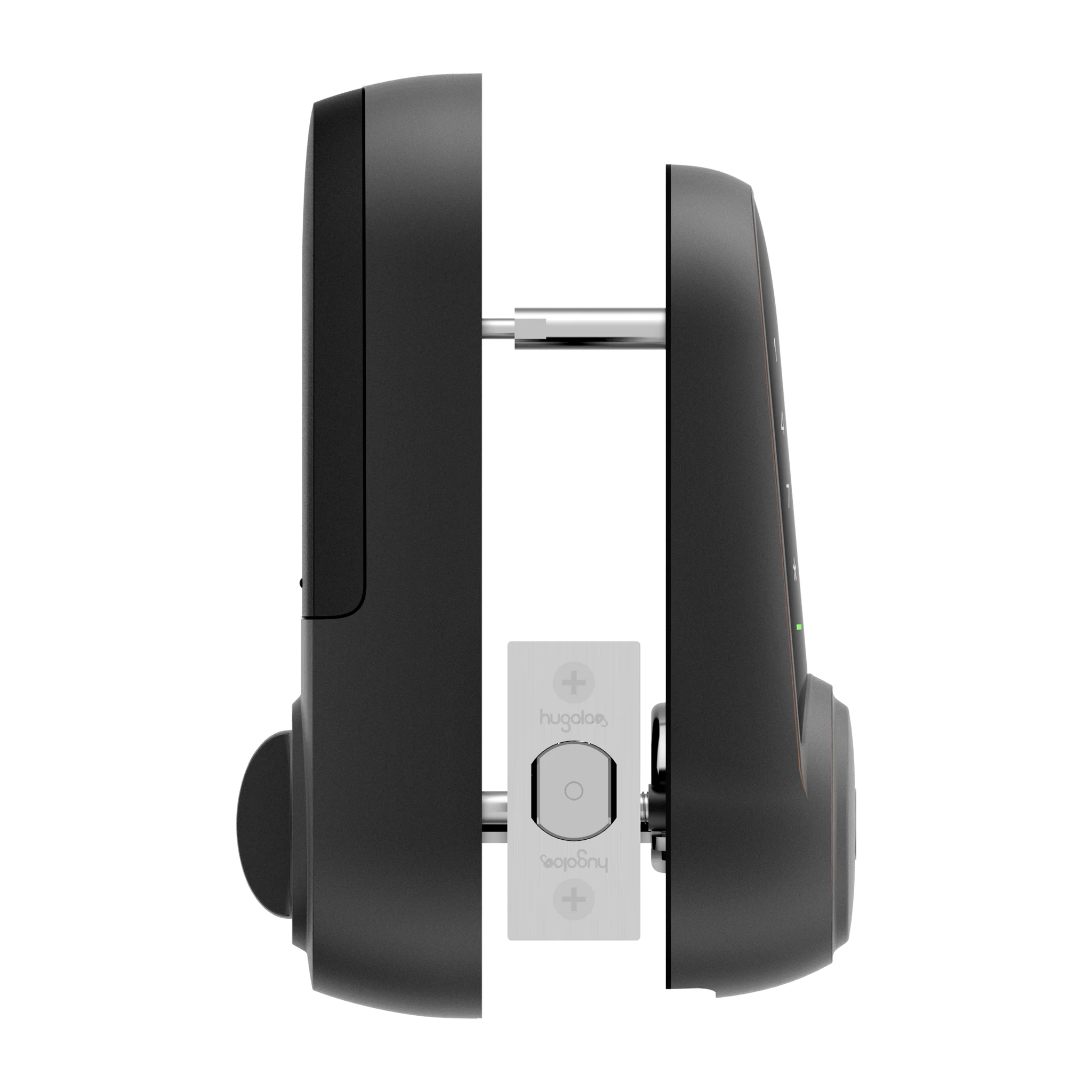 Black door handle with electronic lock on a white background