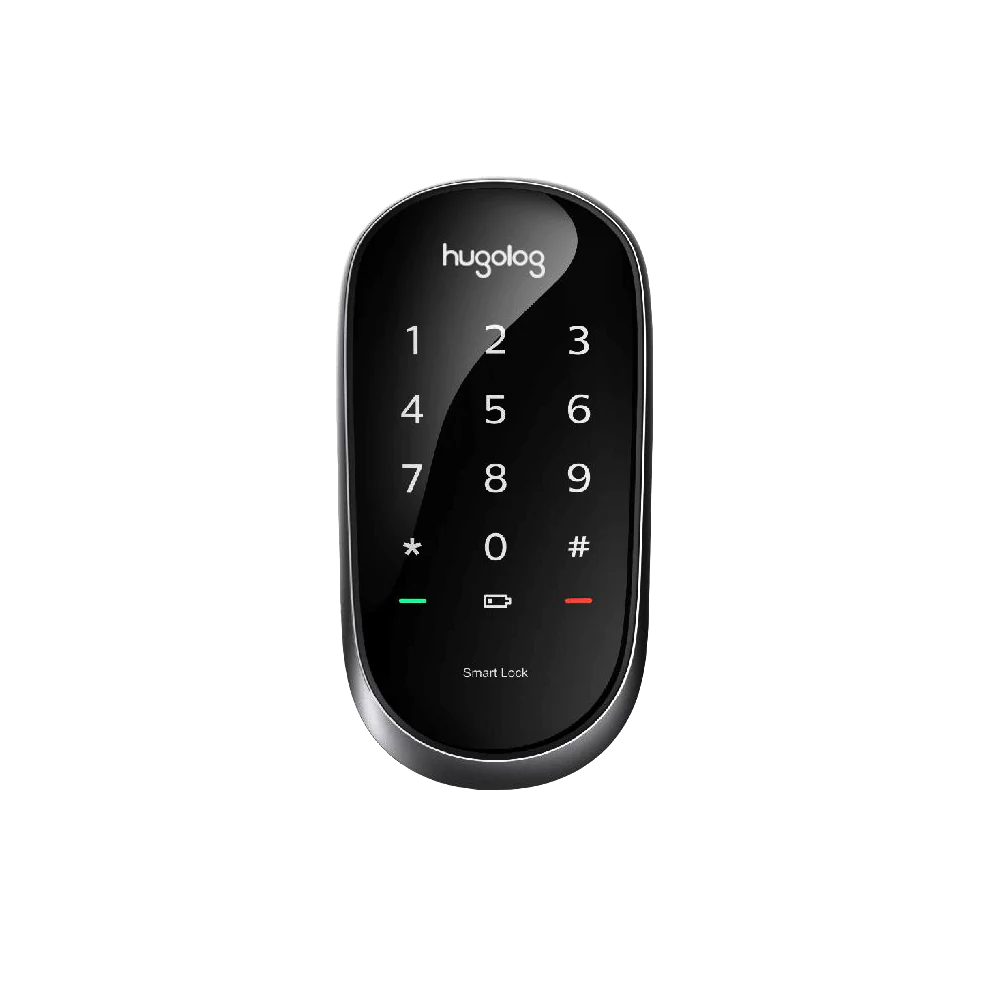 Digital door lock with keypad on a white background